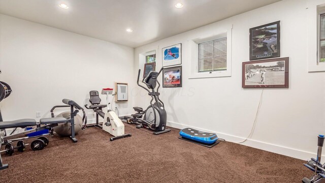122 Boulder Ct, Granville, OH 43023 - workout area with baseboards, recessed lighting, and carpet flooring