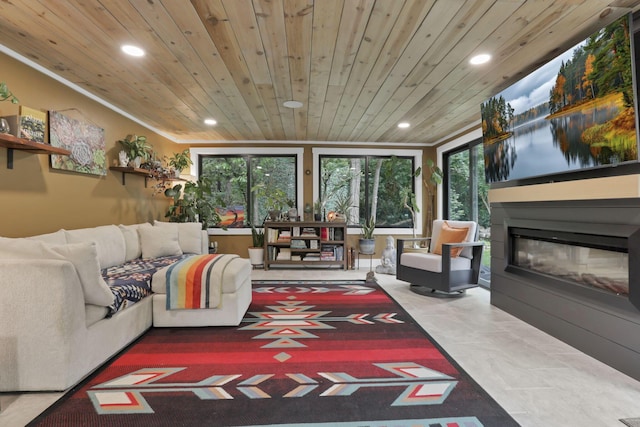 29 Pocono Rd, Columbus, OH 43235 - living room with recessed lighting, wood ceiling, and a large fireplace
