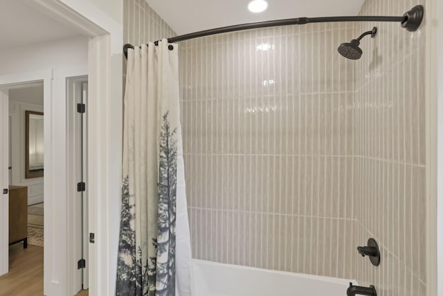 29 Pocono Rd, Columbus, OH 43235 - bathroom featuring shower / bath combo and wood finished floors