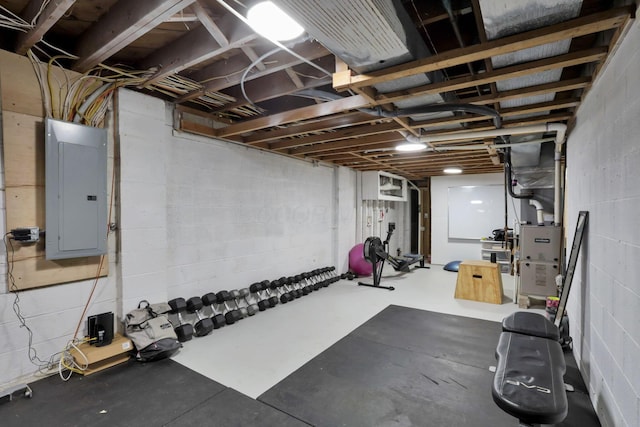 29 Pocono Rd, Columbus, OH 43235 - exercise area with electric panel and concrete block wall