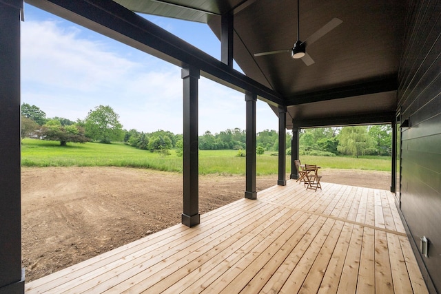 7931 Concord Rd, Johnstown, OH 43031 - deck featuring ceiling fan and view of scattered trees