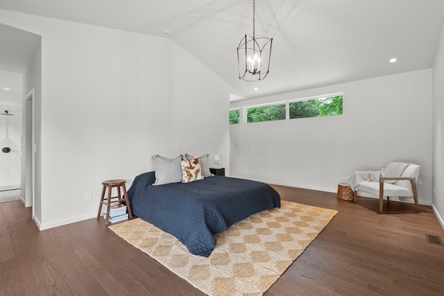 7931 Concord Rd, Johnstown, OH 43031 - bedroom featuring a chandelier, wood finished floors, recessed lighting, and vaulted ceiling