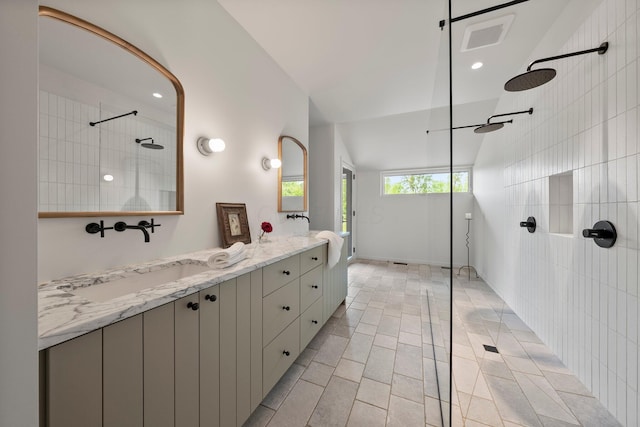7931 Concord Rd, Johnstown, OH 43031 - full bath featuring a walk in shower, double vanity, and tile patterned floors