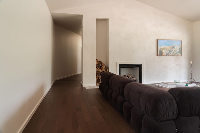 7931 Concord Rd, Johnstown, OH 43031 - living area featuring lofted ceiling, dark wood-style floors, and a fireplace