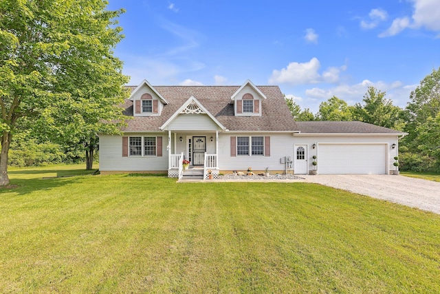 5971 Weaver Rd, Conneaut, OH 44030 - view of front of home with an attached garage, gravel driveway, a front yard, a shingled roof, and a porch