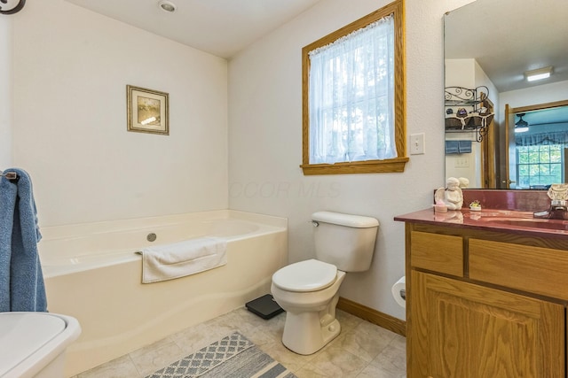 5971 Weaver Rd, Conneaut, OH 44030 - full bathroom featuring toilet, a bath, vanity, and tile patterned floors