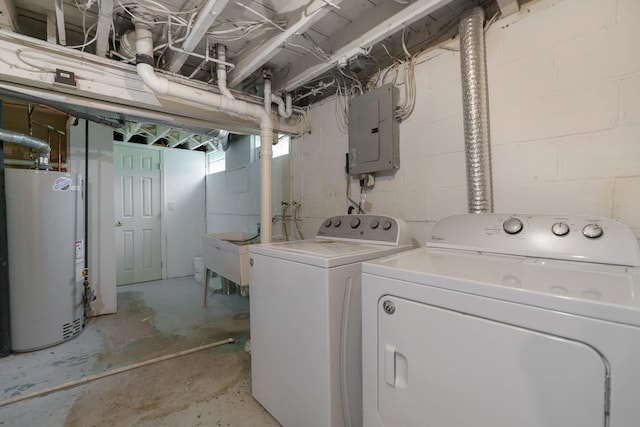 966 Chambers Cir, Columbus, OH 43212 - laundry room featuring water heater, electric panel, and independent washer and dryer