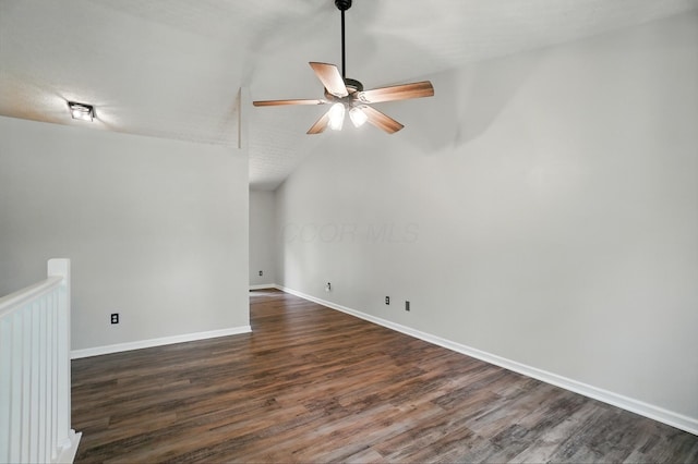 418 Broadview Ct, Pataskala, OH 43062 - unfurnished room featuring dark wood-style floors, ceiling fan, baseboards, and lofted ceiling