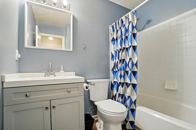 418 Broadview Ct, Pataskala, OH 43062 - bathroom with toilet, vanity, shower / tub combo, and a textured ceiling
