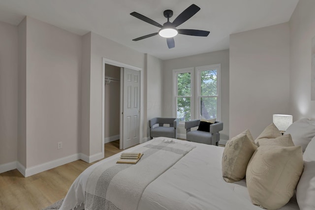 72 Avondale Ave, Columbus, OH 43222 - bedroom with light wood-style floors, a closet, and a ceiling fan