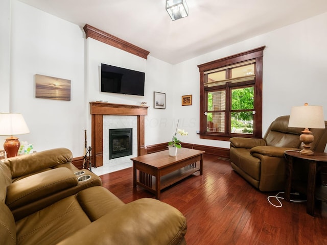 471 W 4th Ave, Columbus, OH 43201 - living area featuring a premium fireplace, wood-type flooring, and baseboards