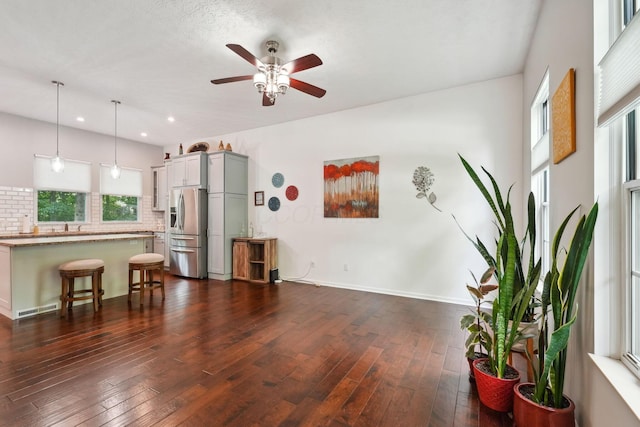 5191 Hialeah Ct, Columbus, OH 43221 - living room with ceiling fan, dark wood-type flooring, recessed lighting, and baseboards