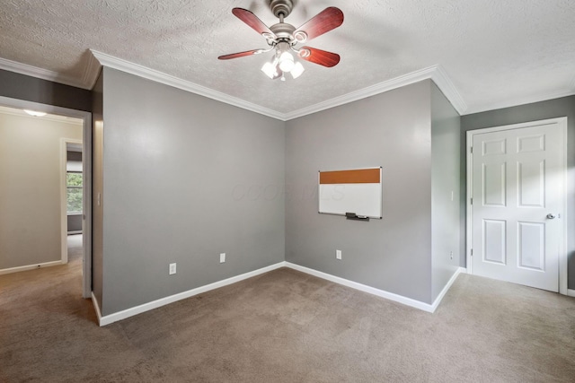 5191 Hialeah Ct, Columbus, OH 43221 - unfurnished bedroom with carpet floors, crown molding, baseboards, a textured ceiling, and ceiling fan