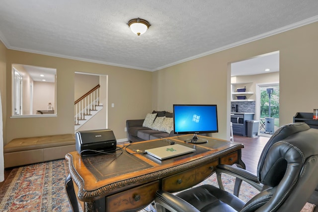 68 Nadine Pl N, Westerville, OH 43081 - home office featuring wood finished floors, ornamental molding, and a textured ceiling