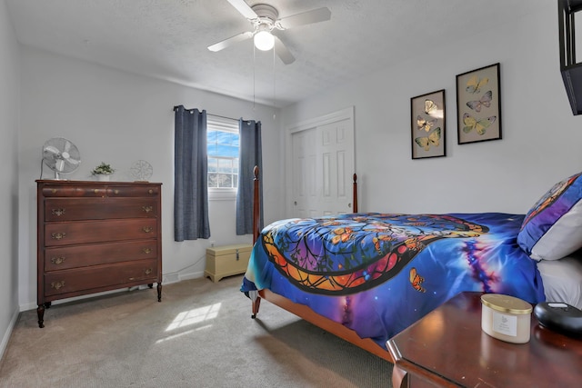 68 Nadine Pl N, Westerville, OH 43081 - bedroom with a closet, carpet flooring, a textured ceiling, and a ceiling fan