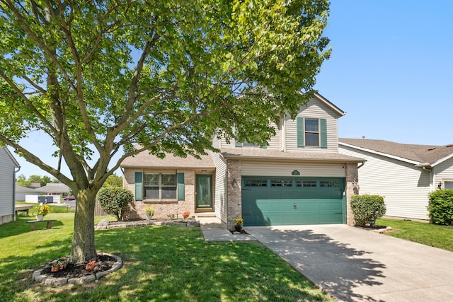 4686 Gilman Rd, Columbus, OH 43228 - traditional-style home with concrete driveway, a garage, brick siding, and a front lawn