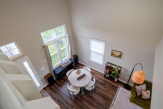 5834 Aristides Way Unit 10, New Albany, OH 43054 - living room featuring a towering ceiling and dark wood-style flooring