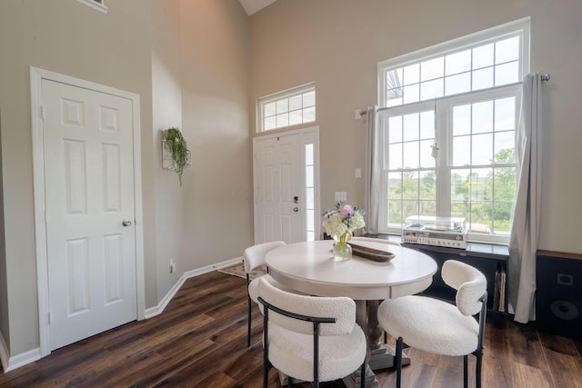 5834 Aristides Way Unit 10, New Albany, OH 43054 - dining room featuring a towering ceiling and dark wood-style flooring