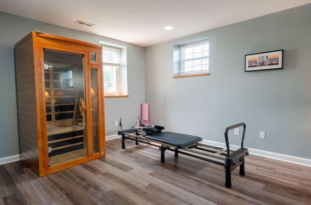 5834 Aristides Way Unit 10, New Albany, OH 43054 - exercise area featuring wood finished floors, a sauna, and recessed lighting