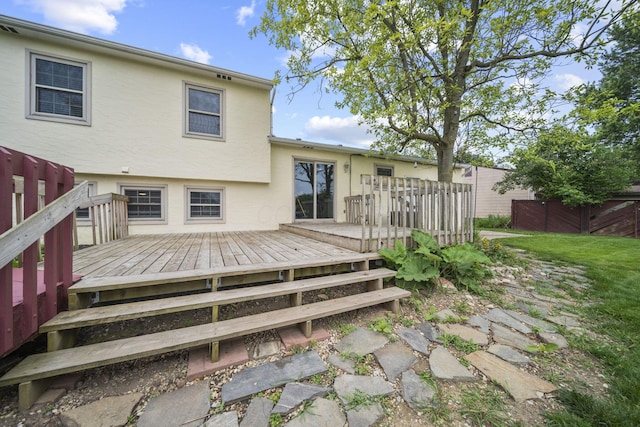 4150 Demorest Rd, Grove City, OH 43123 - back of property featuring stucco siding and a wooden deck