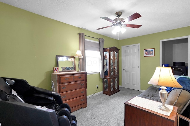 13111 King Rd NE, Thornville, OH 43076 - bedroom featuring a desk, carpet, baseboards, a ceiling fan, and a textured ceiling
