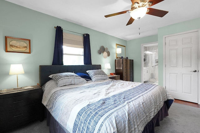 13111 King Rd NE, Thornville, OH 43076 - bedroom featuring ensuite bathroom, a ceiling fan, and wood finished floors