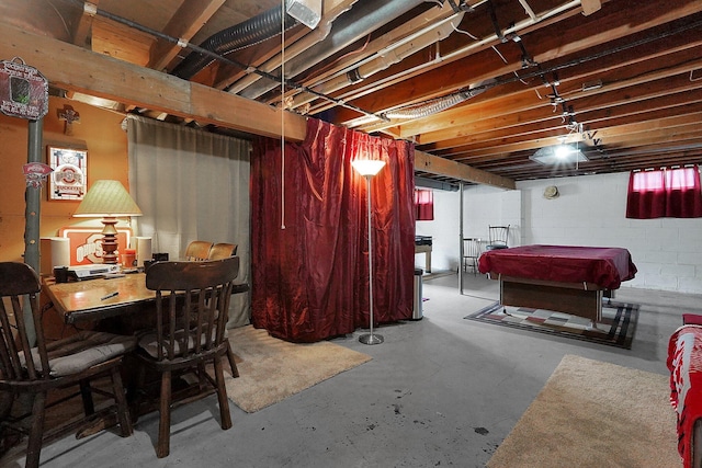 13111 King Rd NE, Thornville, OH 43076 - unfinished below grade area with billiards table and concrete block wall