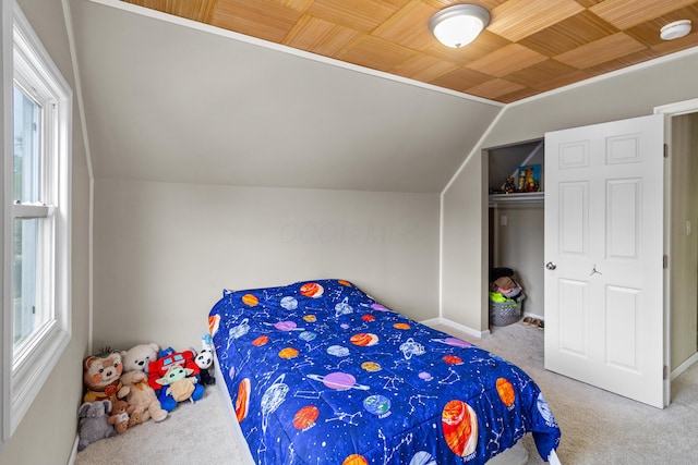 565 S Kellner Rd, Columbus, OH 43209 - bedroom featuring carpet, vaulted ceiling, wood ceiling, and baseboards