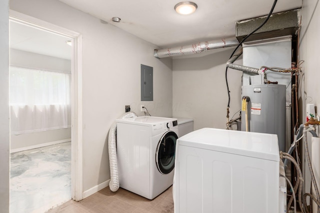 5186 Meadowbrook Dr, Columbus, OH 43207 - laundry room featuring electric panel, washing machine and clothes dryer, electric water heater, and baseboards