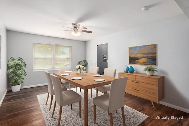 5186 Meadowbrook Dr, Columbus, OH 43207 - dining room featuring ceiling fan, baseboards, and dark wood finished floors