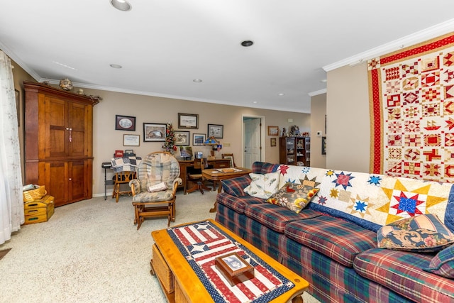 445 Cedar Hill Rd SW, Amanda, OH 43102 - carpeted living room featuring ornamental molding and recessed lighting