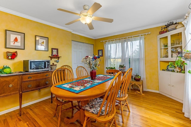 445 Cedar Hill Rd SW, Amanda, OH 43102 - dining space with light wood finished floors, ceiling fan, and ornamental molding
