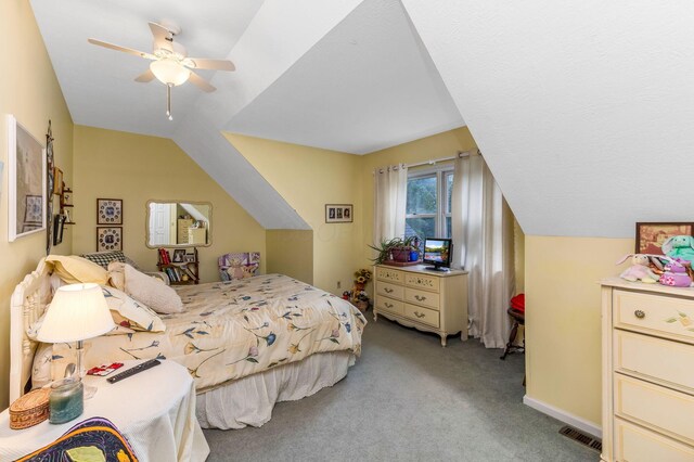 445 Cedar Hill Rd SW, Amanda, OH 43102 - bedroom with light colored carpet, vaulted ceiling, and a ceiling fan