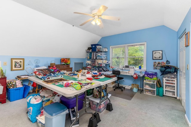 445 Cedar Hill Rd SW, Amanda, OH 43102 - carpeted office featuring vaulted ceiling and a ceiling fan