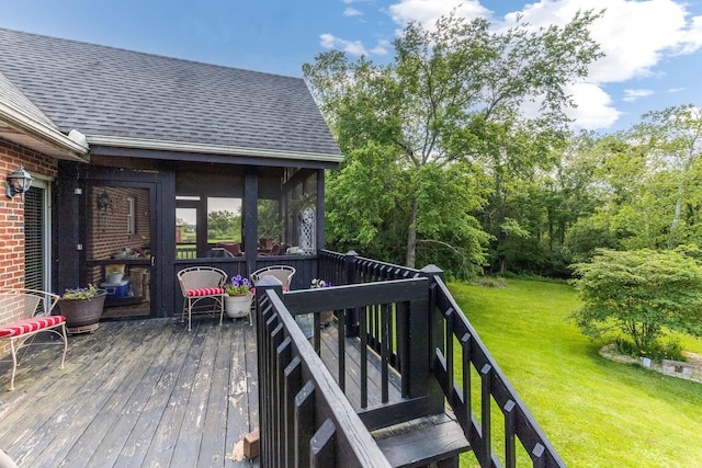 445 Cedar Hill Rd SW, Amanda, OH 43102 - wooden terrace featuring a yard and a sunroom