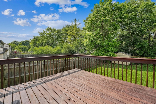 3840 Farm Brook Ln, Columbus, OH 43204 - deck featuring a fenced backyard and a shed
