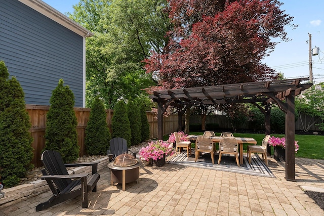 1572 Barrington Rd, Upper Arlington, OH 43221 - fenced backyard featuring a fire pit, a pergola, outdoor dining space, and a patio area