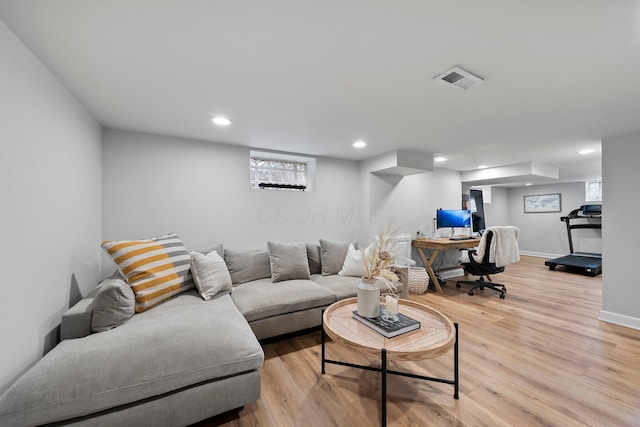 1572 Barrington Rd, Upper Arlington, OH 43221 - living area featuring an office area, light wood-style flooring, recessed lighting, and baseboards