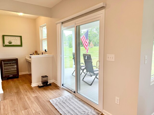 3895 Brody Dr, Grove City, OH 43123 - entryway with wine cooler, baseboards, light wood finished floors, and plenty of natural light