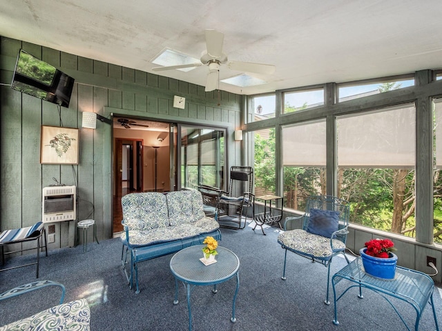 5434 Flat Head Ct, Columbus, OH 43230 - sunroom / solarium with heating unit, ceiling fan, outdoor lounge area, and a skylight