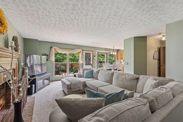 388 Slate Run Dr, Powell, OH 43065 - living room featuring a textured ceiling and carpet