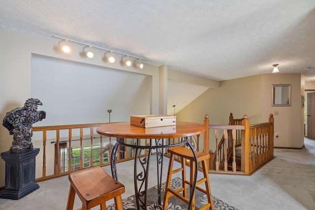 388 Slate Run Dr, Powell, OH 43065 - carpeted dining space featuring a textured ceiling and track lighting