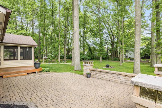544 Waring Way, Columbus, OH 43213 - view of patio / terrace featuring a sunroom, view of scattered trees, and a wooden deck