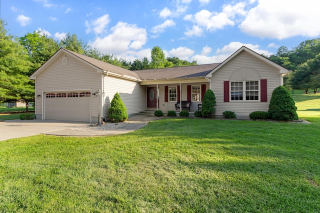 3040 Seney Rd Unit 912, Chillicothe, OH 45601 - ranch-style home with driveway, an attached garage, a front lawn, and covered porch