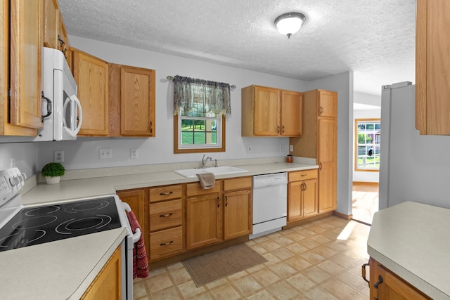 3040 Seney Rd Unit 912, Chillicothe, OH 45601 - kitchen featuring white appliances, a sink, plenty of natural light, a textured ceiling, and light floors
