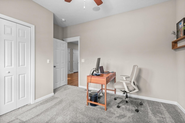 206 Rochdale Run, Delaware, OH 43015 - carpeted home office with a ceiling fan and baseboards