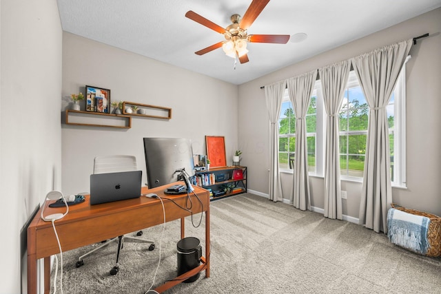 206 Rochdale Run, Delaware, OH 43015 - carpeted home office with a ceiling fan and baseboards