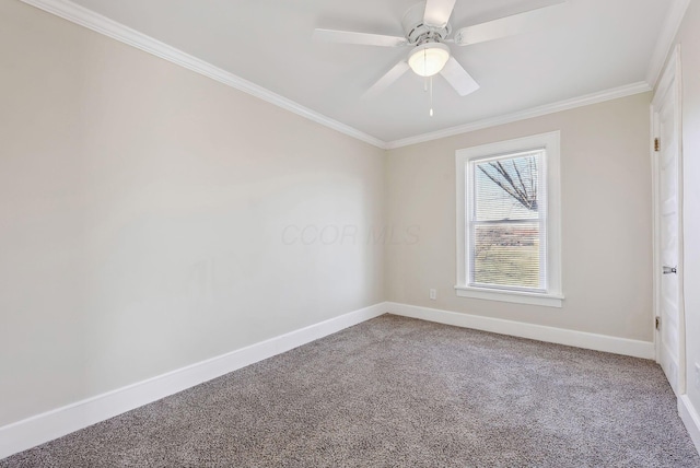 2509 Perdue Ave, Columbus, OH 43211 - empty room featuring ornamental molding, carpet floors, baseboards, and a ceiling fan