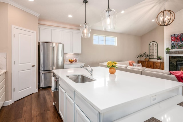 3446 Joberry Loop, Grove City, OH 43123 - kitchen featuring appliances with stainless steel finishes, a sink, dark wood finished floors, recessed lighting, and white cabinets