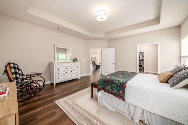 3446 Joberry Loop, Grove City, OH 43123 - bedroom featuring a tray ceiling, dark wood-style flooring, baseboards, and a spacious closet